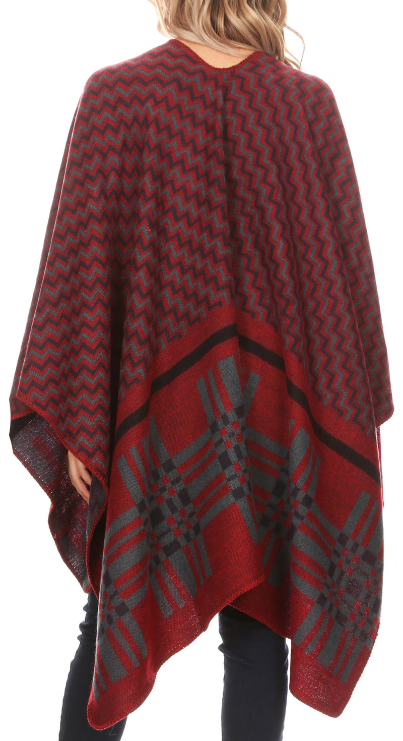 Sakkas Lupe Womens Reversible Poncho Wrap Cape Shawl Sweater Coat Cardigan Pattern