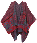 Sakkas Lupe Womens Reversible Poncho Wrap Cape Shawl Sweater Coat Cardigan Pattern#color_ZigzagBurgundy