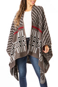 Sakkas Lupe Womens Reversible Poncho Wrap Cape Shawl Sweater Coat Cardigan Pattern#color_ZigzagCharcoal