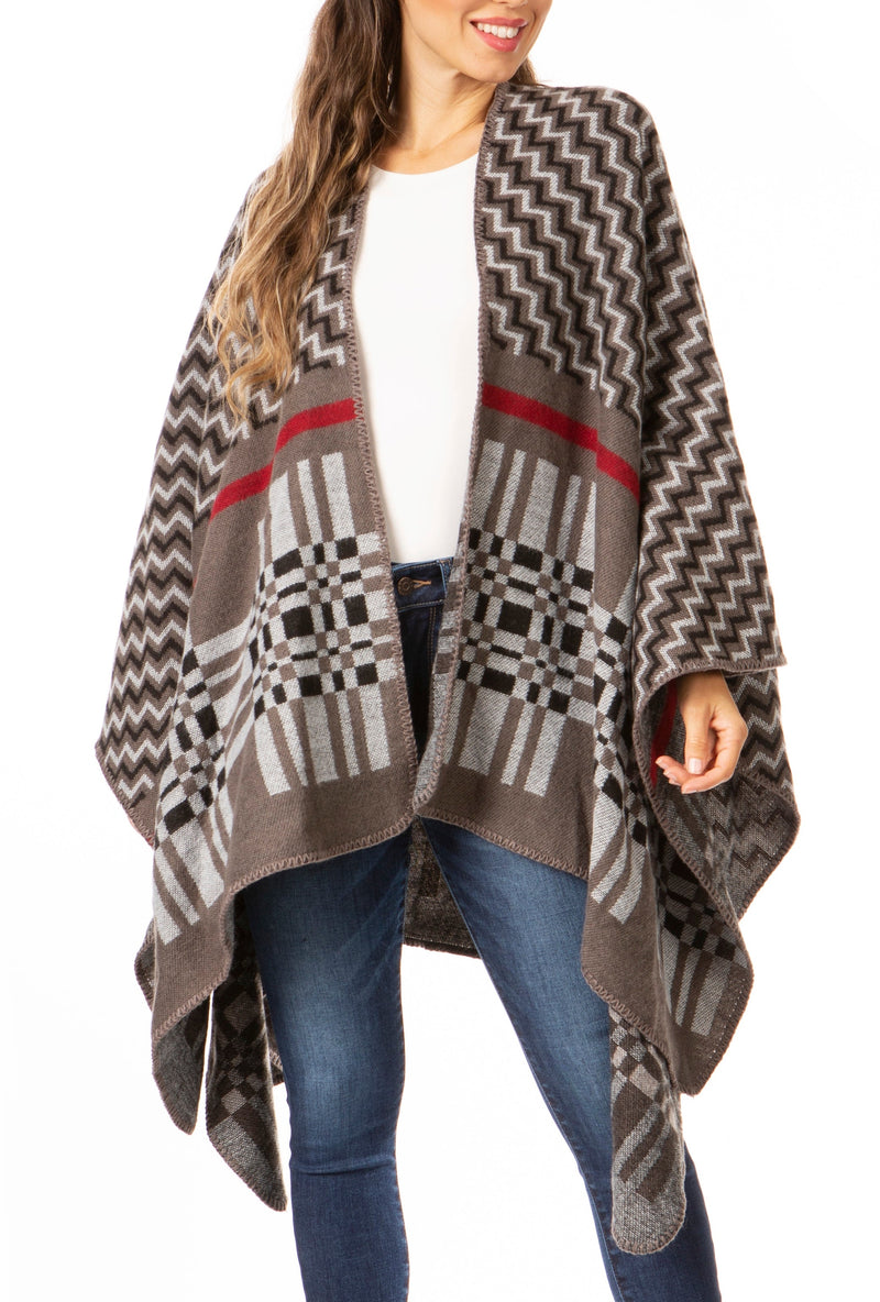 Sakkas Lupe Womens Reversible Poncho Wrap Cape Shawl Sweater Coat Cardigan Pattern