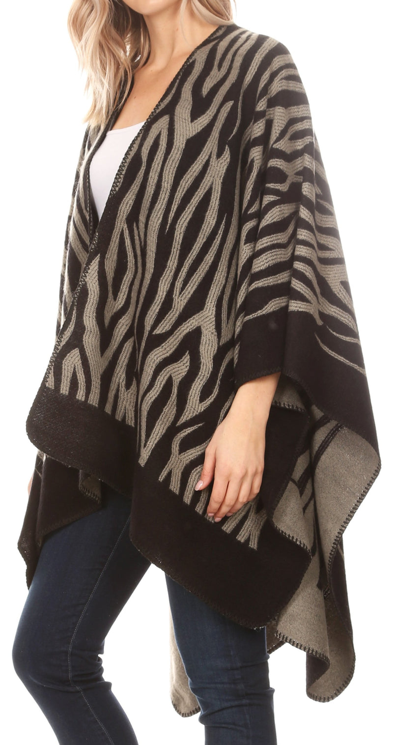 Sakkas Lupe Womens Reversible Poncho Wrap Cape Shawl Sweater Coat Cardigan Pattern