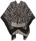 Sakkas Lupe Womens Reversible Poncho Wrap Cape Shawl Sweater Coat Cardigan Pattern#color_ZebraGrey