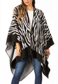 Sakkas Lupe Womens Reversible Poncho Wrap Cape Shawl Sweater Coat Cardigan Pattern#color_ZebraWhite