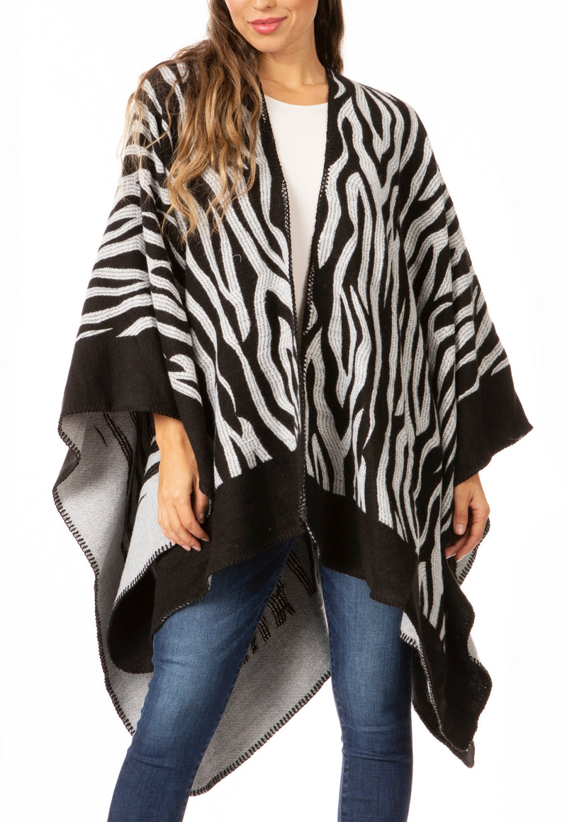 Sakkas Lupe Womens Reversible Poncho Wrap Cape Shawl Sweater Coat Cardigan Pattern