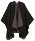 Sakkas Mari Women's Reversible Large Poncho Shawl Wrap Scarf Cape Ruana Blanket#color_Black