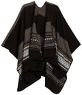 Sakkas Mari Women's Reversible Large Poncho Shawl Wrap Scarf Cape Ruana Blanket#color_BlackGrey