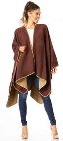 Sakkas Mari Women's Reversible Large Poncho Shawl Wrap Scarf Cape Ruana Blanket