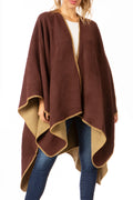 Sakkas Mari Women's Reversible Large Poncho Shawl Wrap Scarf Cape Ruana Blanket#color_Brown