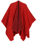 Sakkas Mari Women's Reversible Large Poncho Shawl Wrap Scarf Cape Ruana Blanket#color_Red