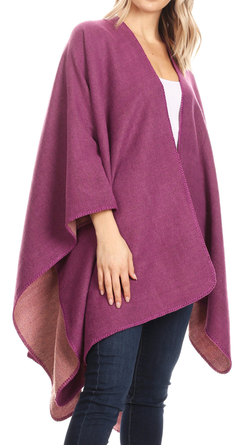 Sakkas Mari Women's Reversible Large Poncho Shawl Wrap Scarf Cape Ruana Blanket