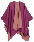 Sakkas Mari Women's Reversible Large Poncho Shawl Wrap Scarf Cape Ruana Blanket#color_Rose