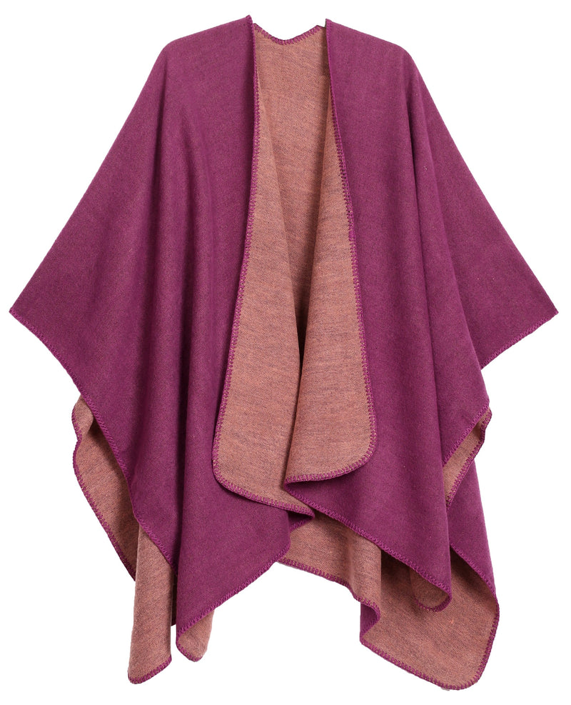 Sakkas Mari Women's Reversible Large Poncho Shawl Wrap Scarf Cape Ruana Blanket