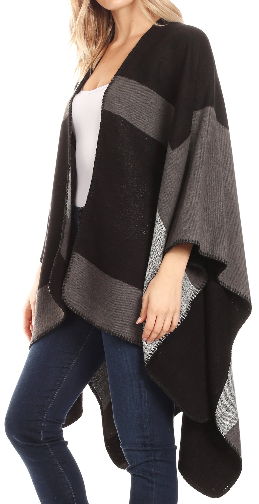 Sakkas Mari Omkeerbare grote poncho voor dames, omslagdoek, sjaal, cape, Ruana deken, One size Sakkas Mari Omkeerbare grote poncho voor dames, omslagdoek, sjaal, cape, Ruana deken, One size