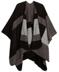 Sakkas Mari Women's Reversible Large Poncho Shawl Wrap Scarf Cape Ruana Blanket#color_StripeBlackGrey