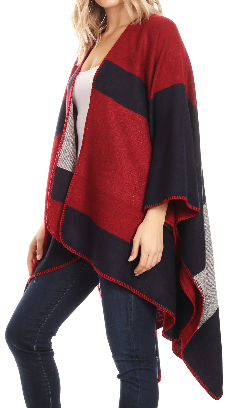 Sakkas Mari Women's Reversible Large Poncho Shawl Wrap Scarf Cape Ruana Blanket