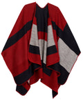 Sakkas Mari Women's Reversible Large Poncho Shawl Wrap Scarf Cape Ruana Blanket#color_StripeRedNavy