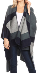 Sakkas Mari Women's Reversible Large Poncho Shawl Wrap Scarf Cape Ruana Blanket