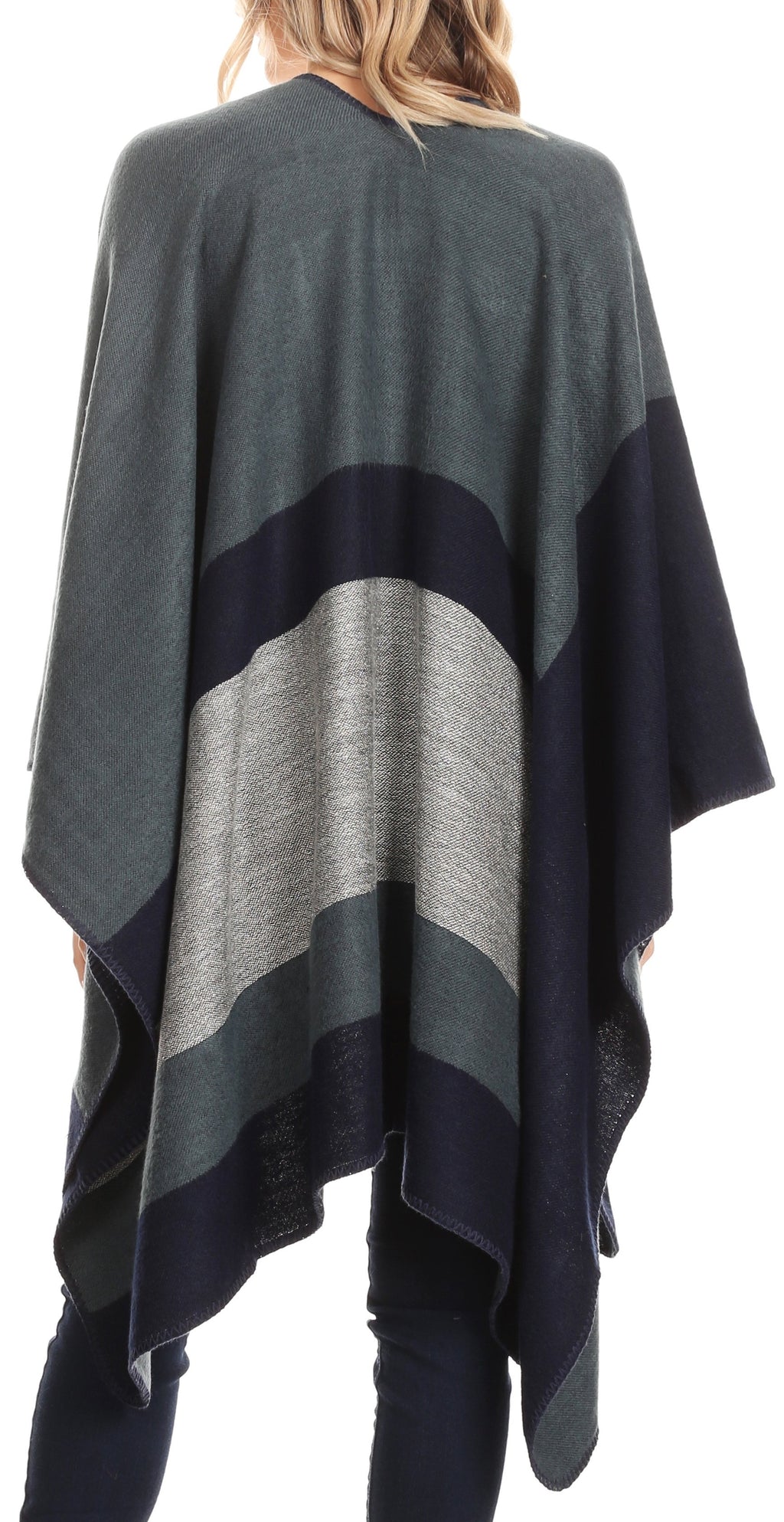 Sakkas Mari Women's Reversible Large Poncho Shawl Wrap Scarf Cape Ruan