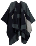 Sakkas Mari Women's Reversible Large Poncho Shawl Wrap Scarf Cape Ruana Blanket#color_StripeSteelBlue