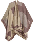Sakkas Mari Women's Reversible Large Poncho Shawl Wrap Scarf Cape Ruana Blanket#color_TetrisBrown