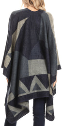 Sakkas Mari Women's Reversible Large Poncho Shawl Wrap Scarf Cape Ruana Blanket