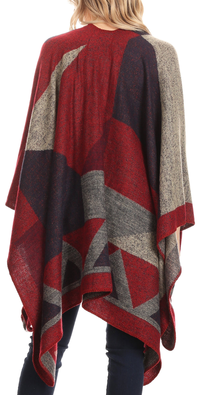 Sakkas Mari Women's Reversible Large Poncho Shawl Wrap Scarf Cape Ruana Blanket