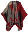 Sakkas Mari Women's Reversible Large Poncho Shawl Wrap Scarf Cape Ruana Blanket#color_TetrisRedBlue