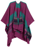 Sakkas Mari Women's Reversible Large Poncho Shawl Wrap Scarf Cape Ruana Blanket#color_VioletTurquoise