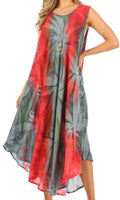 Sakkas Starlight Caftan Tank Dress / Cover Up#color_Red/Grey