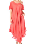 Sakkas Everyday Essentials Cap Sleeve Caftan Dress / Cover Up#color_A-Salmon