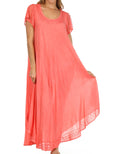 Sakkas Everyday Essentials Cap Sleeve Caftan Dress / Cover Up#color_Coral