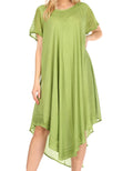 Sakkas Everyday Essentials Cap Sleeve Caftan Dress / Cover Up#color_LimeGreen