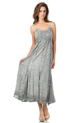 Sakkas Stonewashed Empire Waist Floral Vine Trumpet Crepe Inlay Ruffle Hem Dress#color_Grey