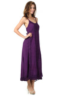 Sakkas Stonewashed Empire Waist Floral Vine Trumpet Crepe Inlay Ruffle Hem Dress