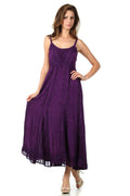 Sakkas Stonewashed Empire Waist Floral Vine Trumpet Crepe Inlay Ruffle Hem Dress#color_Purple