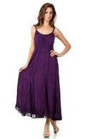 Sakkas Stonewashed Empire Waist Floral Vine Trumpet Crepe Inlay Ruffle Hem Dress