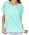 Sakkas Embroidered 100% Cotton Semi-Sheer Short Sleeve Gauzy Top / Blouse#color_Mint