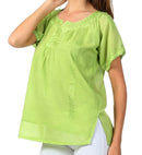 Sakkas Embroidered 100% Cotton Semi-Sheer Short Sleeve Gauzy Top / Blouse