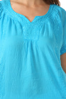 Sakkas Embroidered 100% Cotton Semi-Sheer Short Sleeve Gauzy Top / Blouse