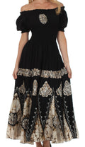 Sakkas Batik Sunshine Peasant Dress#color_Black/Beige