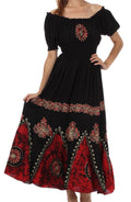Sakkas Batik Sunshine Peasant Dress#color_Black/Red