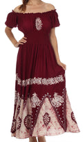 Sakkas Batik Sunshine Peasant Dress#color_Burgundy