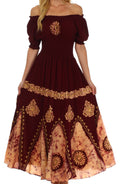 Sakkas Batik Sunshine Peasant Dress#color_Chocolate/Beige