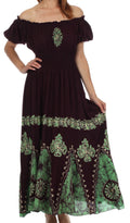 Sakkas Batik Sunshine Peasant Dress#color_Chocolate/Green