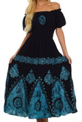 Sakkas Batik Sunshine Peasant Dress#color_Navy/Turquoise