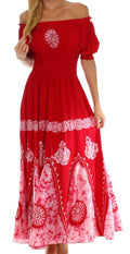 Sakkas Batik Sunshine Peasant Dress#color_Red/White