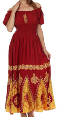 Sakkas Batik Sunshine Peasant Dress#color_Red/Yellow