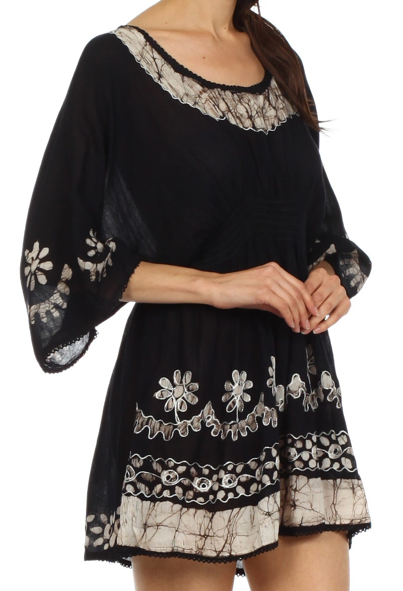 Sakkas Ketana Women's Embroidered Batik Gauzy Cotton Tunic Blouse