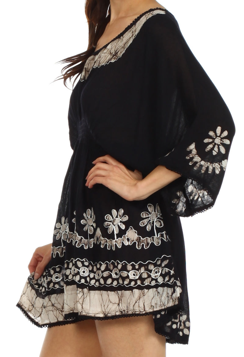 Sakkas Ketana Women's Embroidered Batik Gauzy Cotton Tunic Blouse