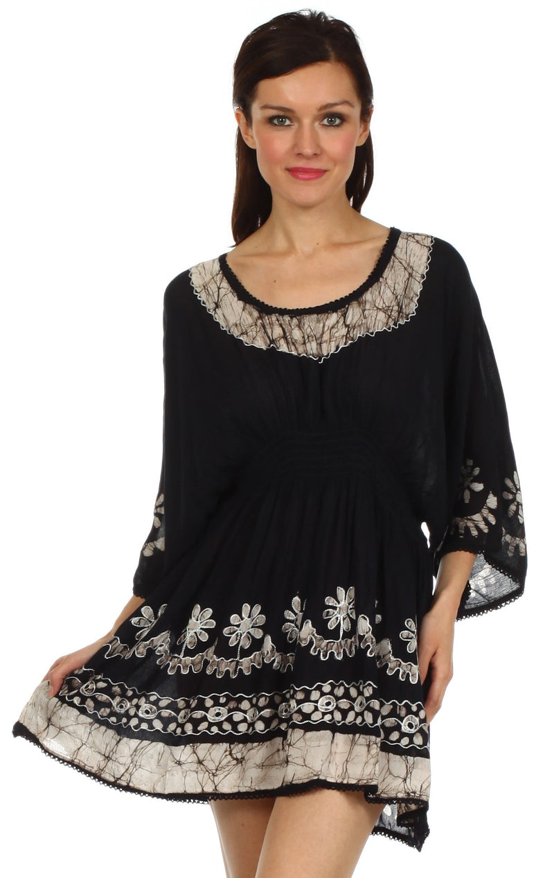 Sakkas Ketana Women's Embroidered Batik Gauzy Cotton Tunic Blouse